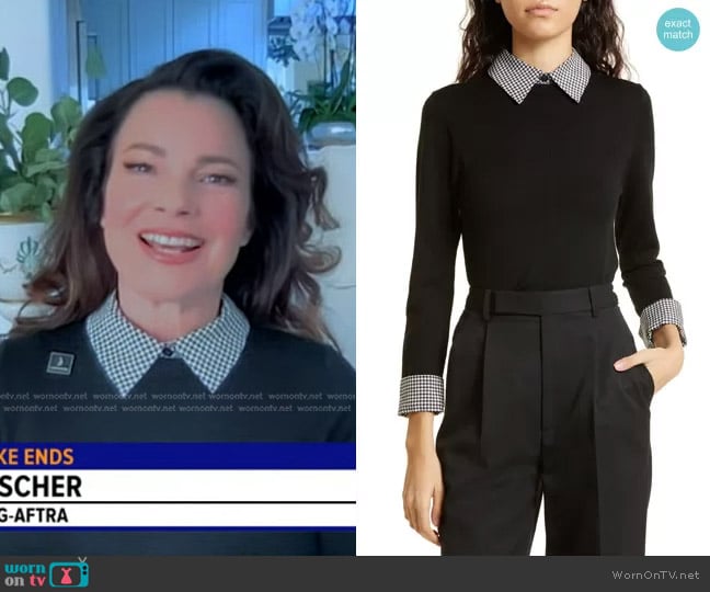 Alice + Olivia Houndstooth Trim Stretch Wool Sweater worn by Fran Drescher on Good Morning America