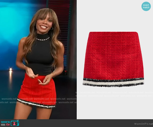 Alice + Olivia Rubi Low-Rise Tweed Micro Skirt worn by Zuri Hall on Access Hollywood