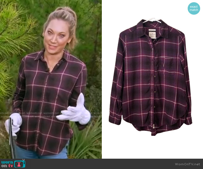 American Eagle Flannel Plaid Button Down Shirt worn by Ginger Zee on Good Morning America