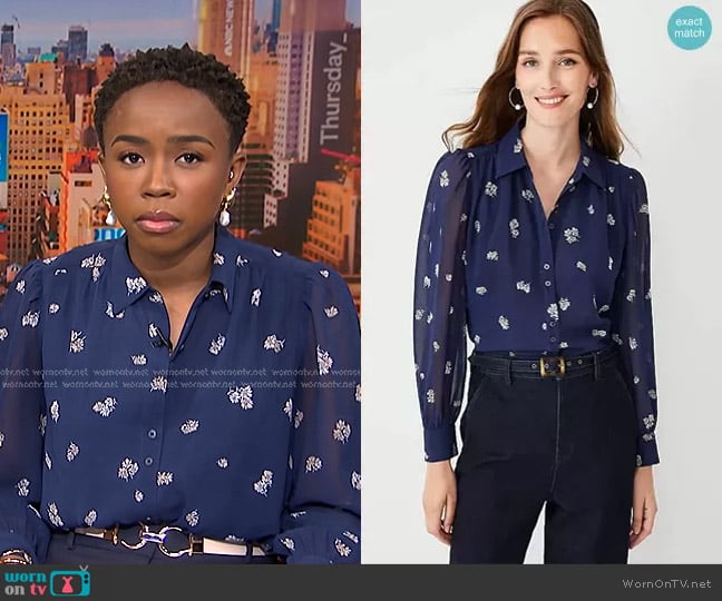 Ann Taylor Floral Collared Button Down Blouse worn by Zinhle Essamuah on NBC News Daily