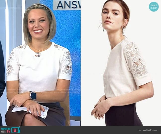 Ann Taylor Lace Sleeve Sweater Tee worn by Dylan Dreyer on Today