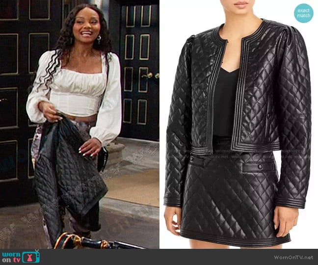 Aqua x Scout the City Faux Leather Quilted Jacket worn by Chanel Dupree (Raven Bowens) on Days of our Lives