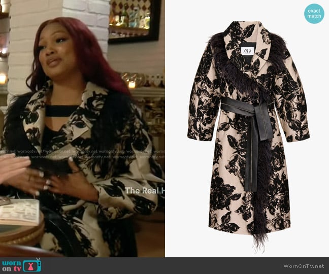 Zara Black Shadow Coat worn by Garcelle Beauvais on The Real Housewives of Beverly Hills