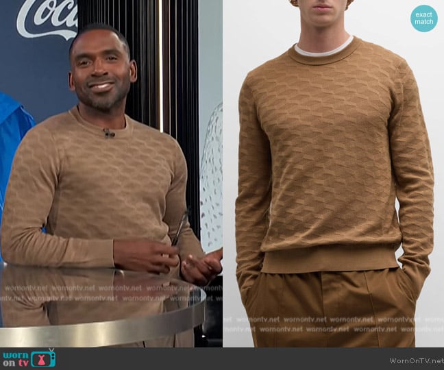 BOSS Odante Jacquard Silk Sweater worn by Justin Sylvester on E! News