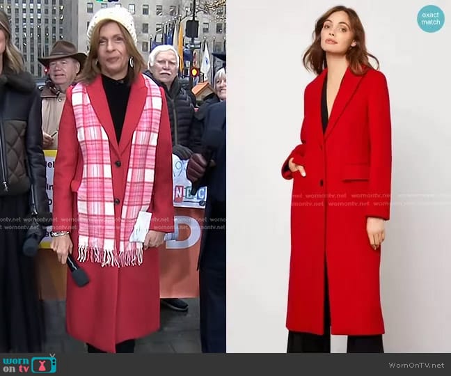 WornOnTV: Hoda’s red coat and plaid wool scarf on Today | Hoda Kotb ...