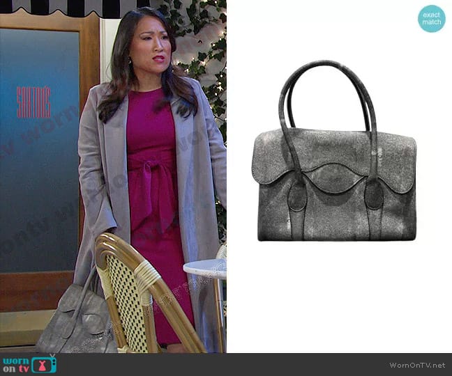 Bcbgmaxazria Paige Tote Bag in Stone worn by Melinda Trask (Tina Huang) on Days of our Lives