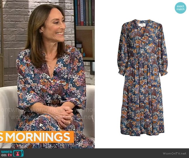 Birds of Paradis Slyvie Silk-Blend Floral Midi-Dress worn by Cara Natterson on CBS Mornings