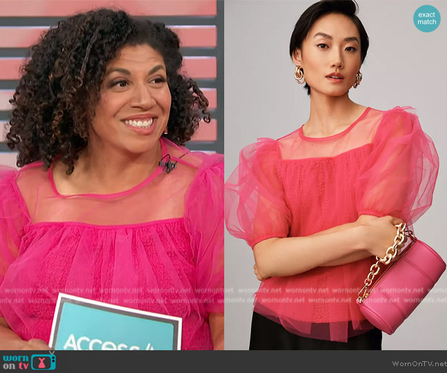 Damona’s pink tulle top on Access Hollywood