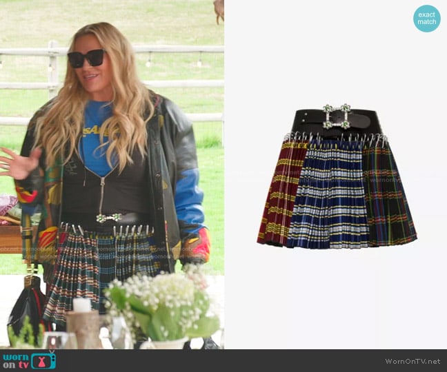 Chopova Lowena Elder Carabiner Tartan-Print Upcycled-Wool Mini Skirt worn by Heather Gay on The Real Housewives of Salt Lake City