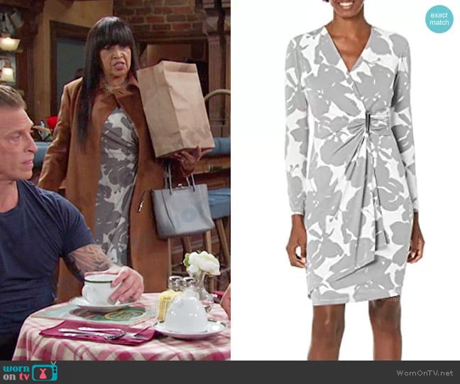 Calvin Klein Long Sleeve Jersey Dress with Ruching worn by Paulina Price (Jackée Harry) on Days of our Lives