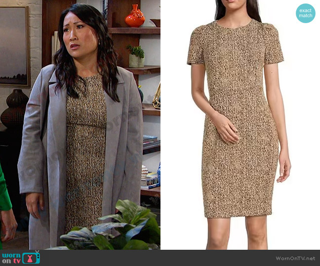 Calvin Klein Tweed Sheath Dress worn by Melinda Trask (Tina Huang) on Days of our Lives