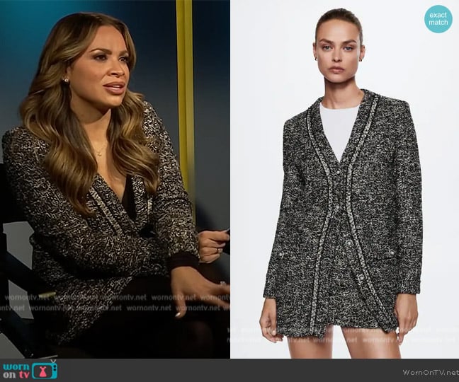 Mango Tweed jacket with jewel buttons worn by Carolina Bermudez on E! News