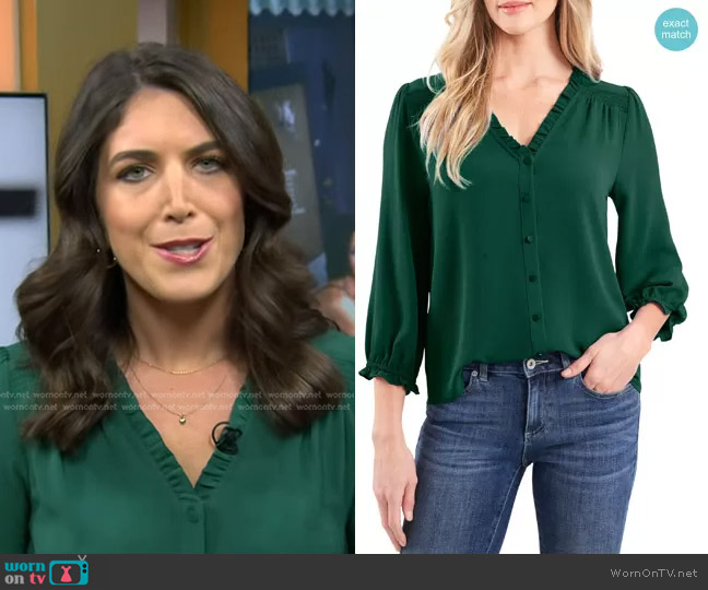 Cece Ruffle V-Neck Blouse in Alpine Green worn by Liz Kreutz on Today