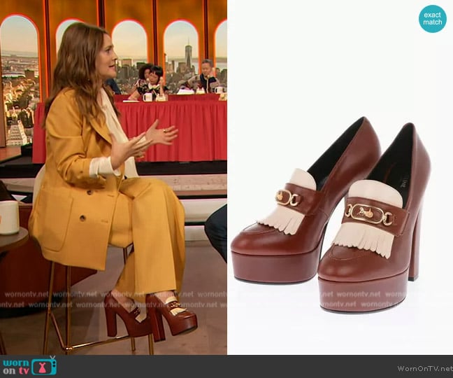 Celine Melody Leather Sulky Kiltie Loafers worn by Drew Barrymore on The Drew Barrymore Show