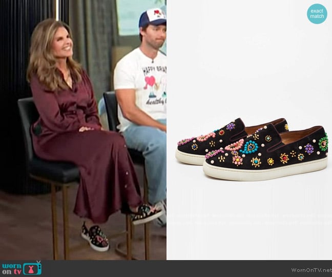 Christian Louboutin Embellished Suede Boat Candy Skate Slip On Sneakers worn by Maria Shriver on E! News