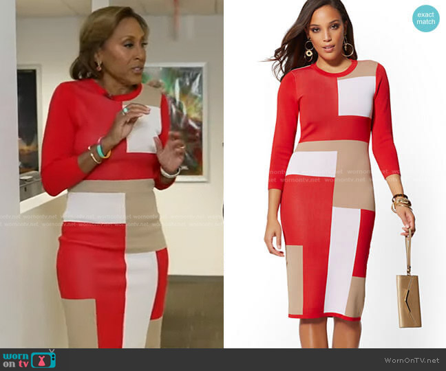 Colorblock Sweater Sheath Dress - 7th Avenue by New York & Company worn by Robin Roberts on Good Morning America