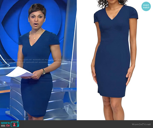 Jericka’s blue v-neck dress on CBS Evening News