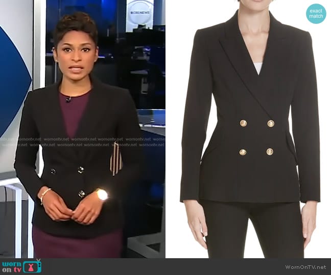 Derek Lam 10 Crosby Rodeo Double Breasted Blazer with Sailor Buttons in Black worn by Jericka Duncan on CBS Evening News