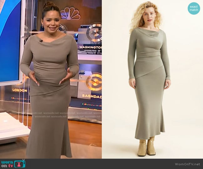 Eco-Mousse Cowl Neck Asymmetrical Top & Maxi Mermaid Skirt 2Pcs Set worn by Antonia Hylton on NBC News Daily