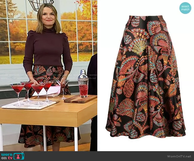 La DoubleJ Edition 34 Milano Jacquard Midi-Skirt in Jacquard Sicomore worn by Savannah Guthrie on Today