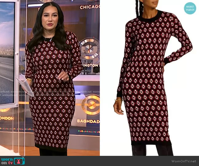 Elie Tahari Cut-Out Jacquard Knit Dress worn by Morgan Radford on NBC News Daily