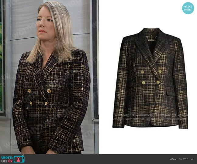 Elie Tahari Jezebel Jacket in Black/Gold worn by Nina Reeves (Cynthia Watros) on General Hospital