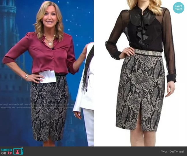 Elie Tahari Snake Print Pencil Midi Skirt worn by Lara Spencer on Good Morning America