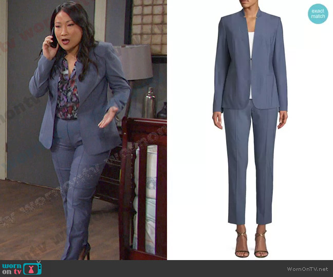 Elie Tahari Tori Wool-Blend Jacket and Pants worn by Melinda Trask (Tina Huang) on Days of our Lives