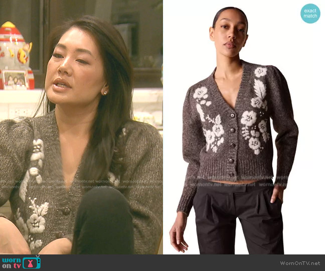 St. Roche Farrah Cardigan in Charcoal Ivory worn by Crystal Kung Minkoff on The Real Housewives of Beverly Hills