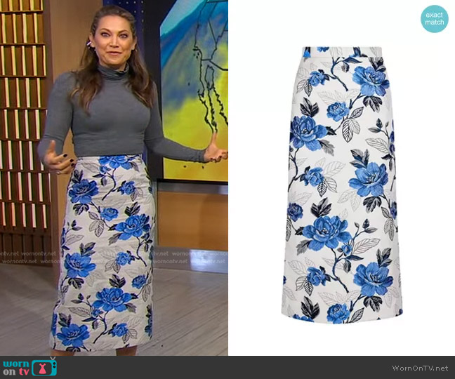 Sika'a Floral Jacquard Pencil Skirt worn by Ginger Zee on Good Morning America