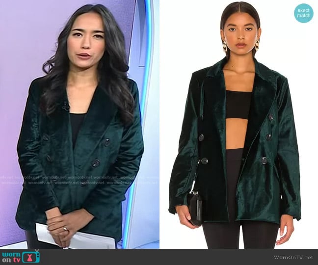 Free People Velvet Ashby Blazer in Jade worn by Emilie Ikeda on Today