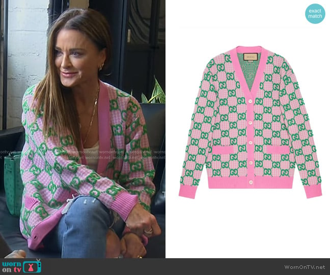 Guuci GG Wool Cardigan worn by Kyle Richards on The Real Housewives of Beverly Hills