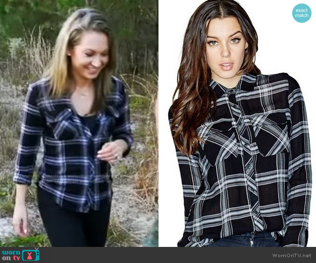 Guess Dylan Plaid Button Down Shirt in Black worn by Ginger Zee on Good Morning America