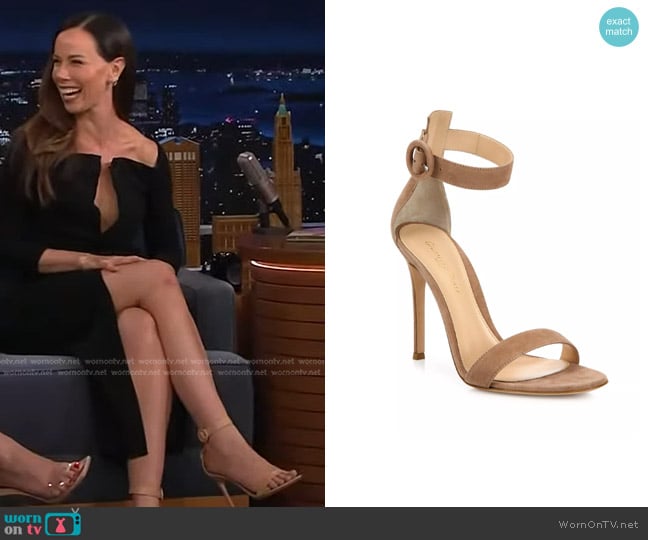 Gianvito Rossi Portofino Suede Sandals worn by Barbara Pierce Bush on Today