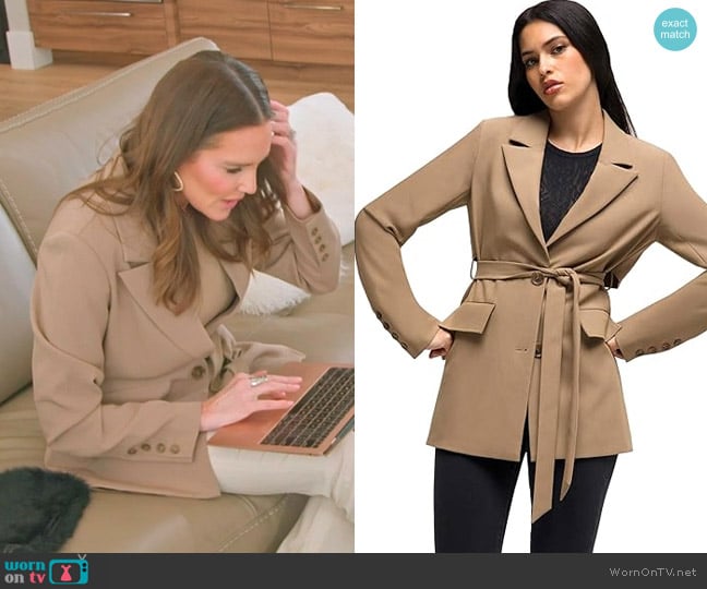 Good American Trench Blazer in Camel worn by Meredith Marks on The Real Housewives of Salt Lake City