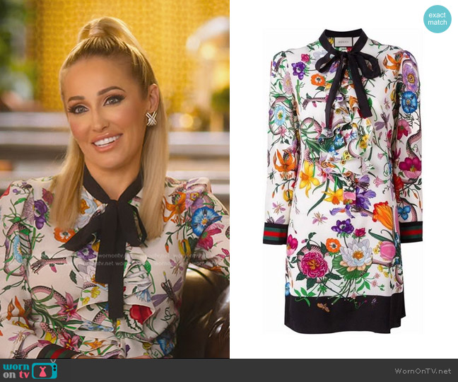 Gucci Floral Silk Cady Crepe Shirt Dress in Ivory worn by Mary Fitzgerald on Selling Sunset