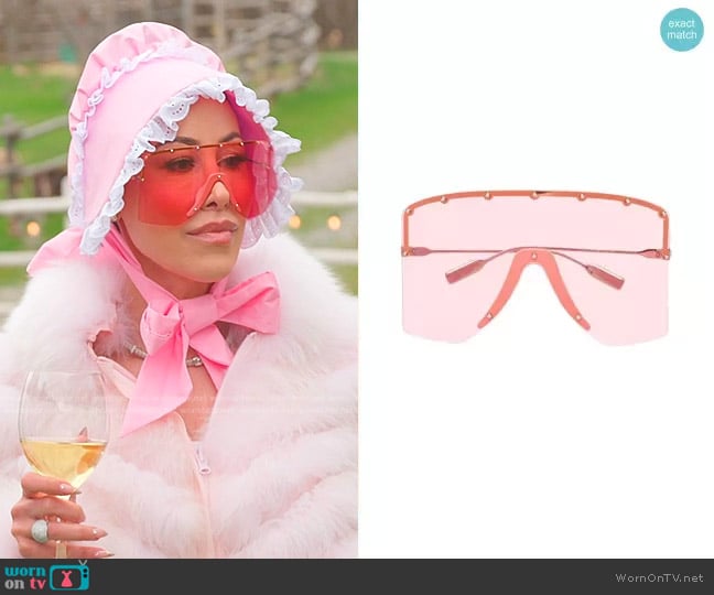 Gucci Tinted Visor Sunglasses worn by Angie Katsanevas on The Real Housewives of Salt Lake City