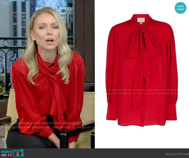 WornOnTV: Kelly’s red tie neck blouse on Live with Kelly and Mark ...