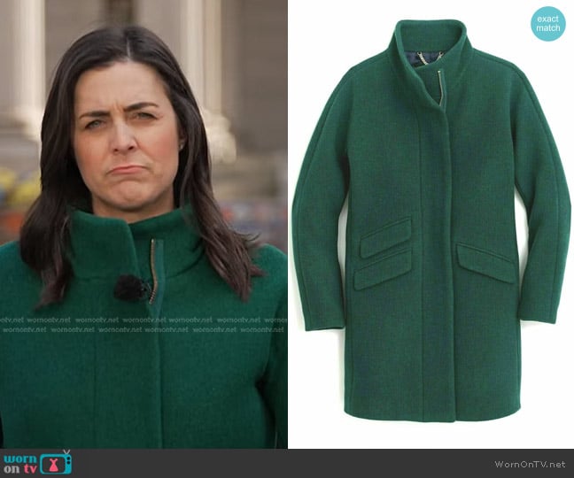 J. Crew Cocoon Coat in Italian stadium-cloth wool with Thinsulate in Heather Forest worn by Lindsey Reiser on NBC News Daily