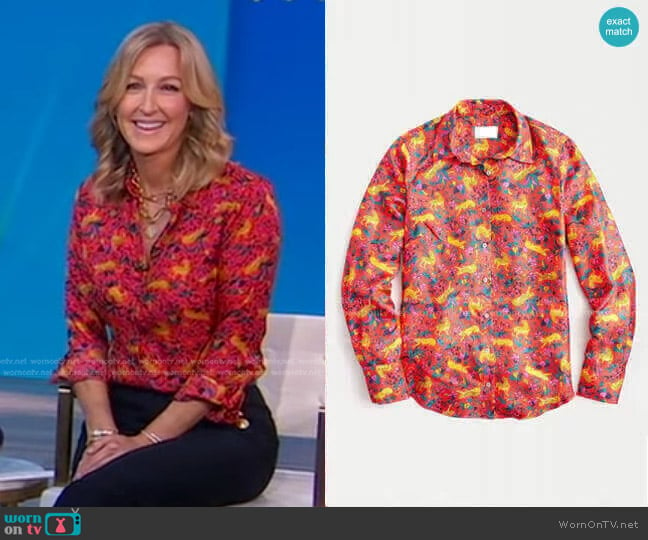 J.Crew Silk Button-Up Shirt worn by Lara Spencer on Good Morning America