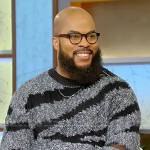 JJ Hairston’s gran zebra stripe sweater on Tamron Hall Show