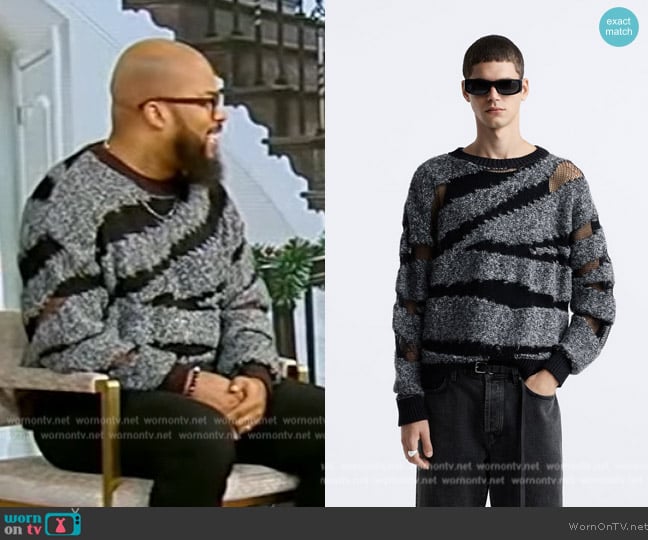 Zara Textured Ripped Sweater worn by JJ Hairston on Tamron Hall Show