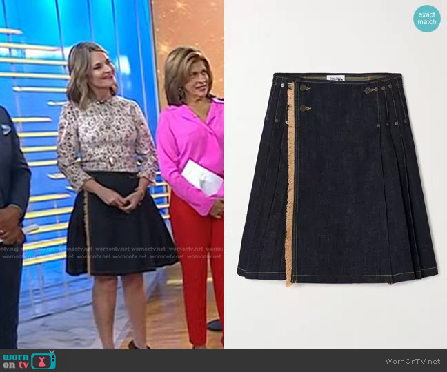 Jean Paul Gaultier Frayed Pleated Denim Wrap Skirt worn by Savannah Guthrie on Today