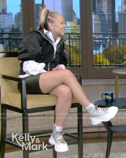 JoJo Siwa’s crystal embellished platform sneakers on Live with Kelly and Mark