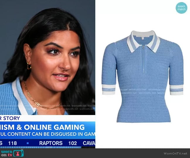 Veronica Beard Jorja Half-Zip Polo worn by Reena Roy on Good Morning America