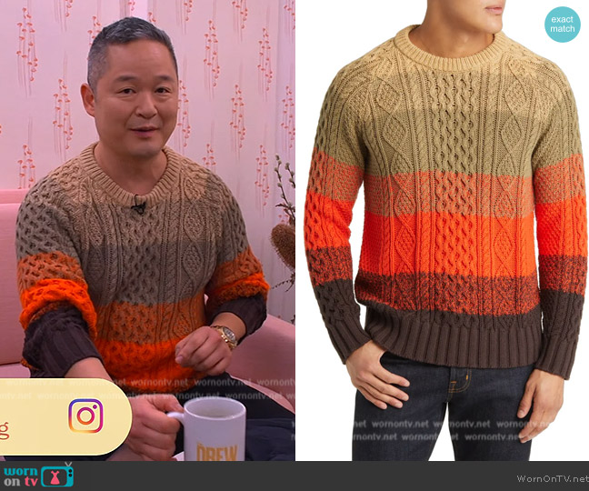 L.L. Bean Fisherman Stripe Cable Stitch Cotton Sweater worn by Danny Seo on The Drew Barrymore Show