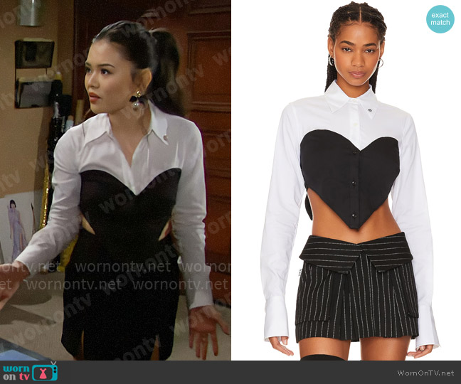 Luna’s white corset shirt on The Bold and the Beautiful