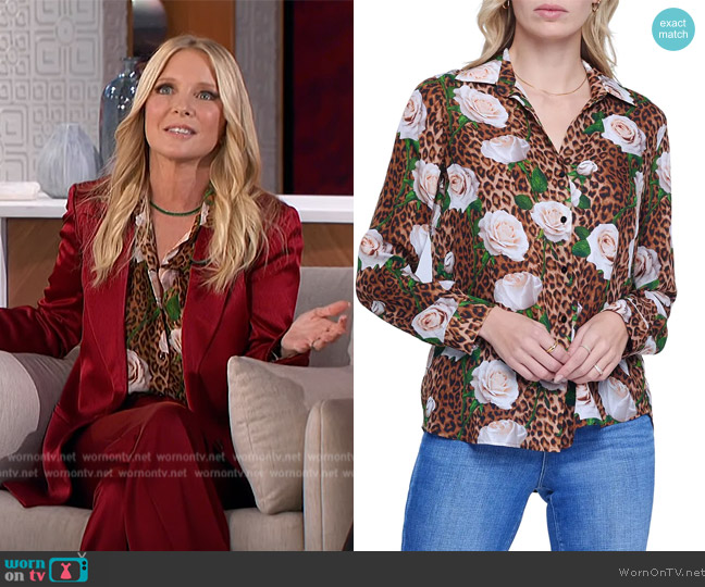 L'Agence Nina Print Silk Shirt worn by Lauralee Bell on The Talk