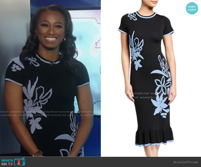 Shoshanna Leah Floral Jacquard Short-Sleeve Dress worn by Brittany Bell on Good Morning America