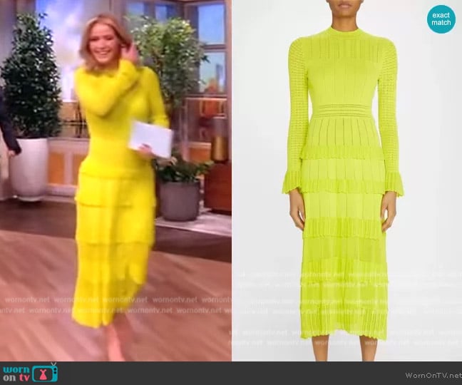 Lela Rose Pointelle Knit Tiered-Ruffle Midi Dress worn by Sara Haines on The View